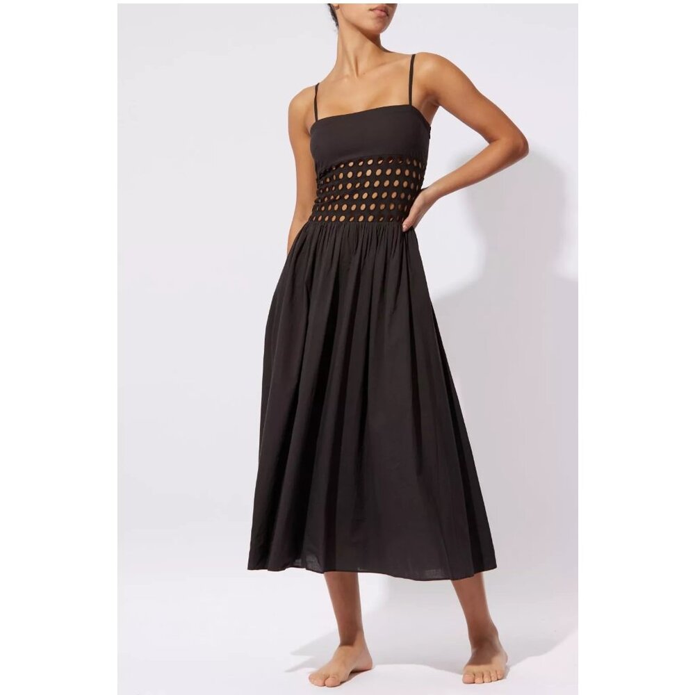 Solid & Striped The Amelia Eyelet Dress / Medium / Black Midi Eyelet